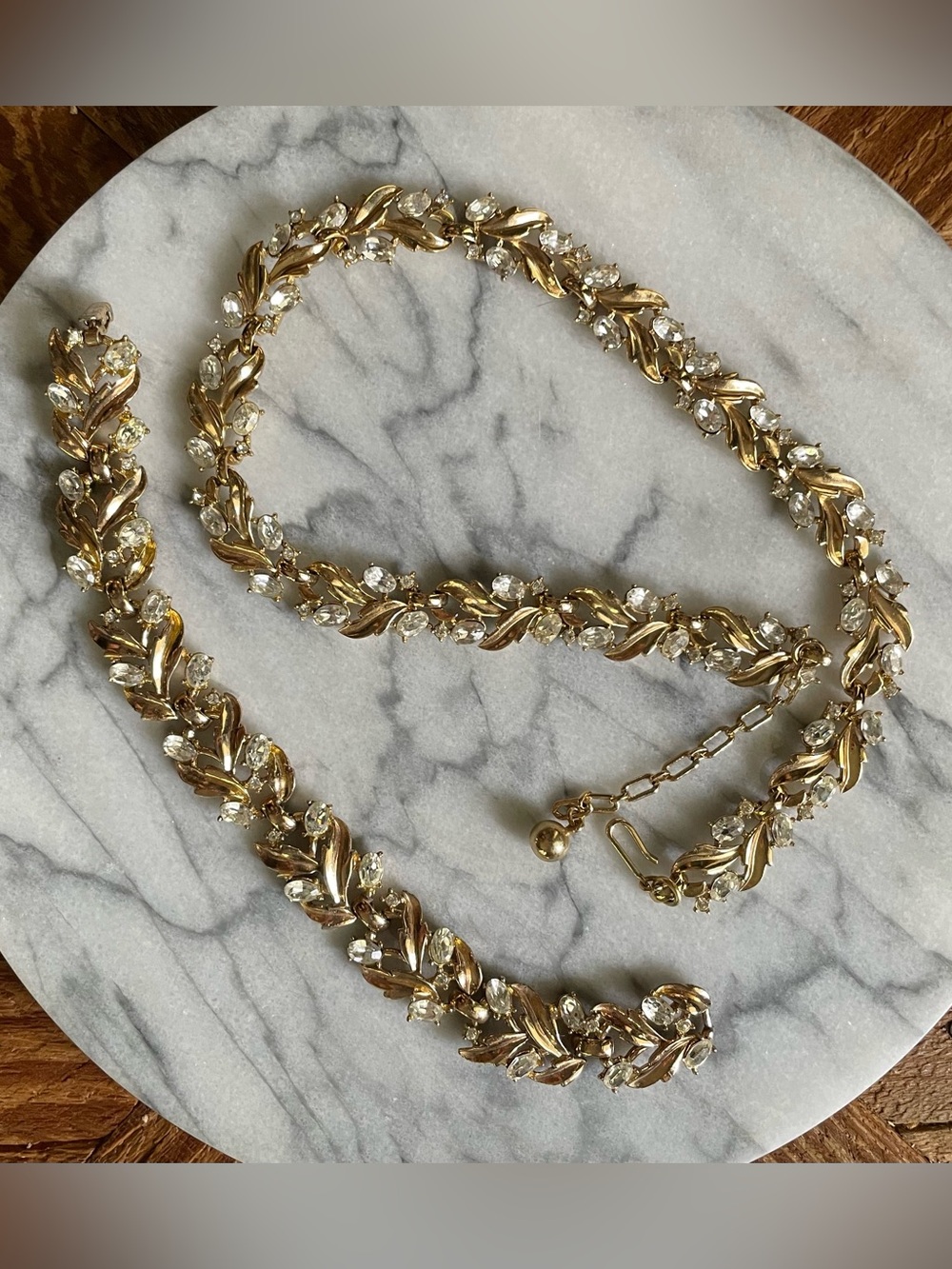 Vintage Trifari Gold Tone and Rhinestone Necklace and Bracelet Set